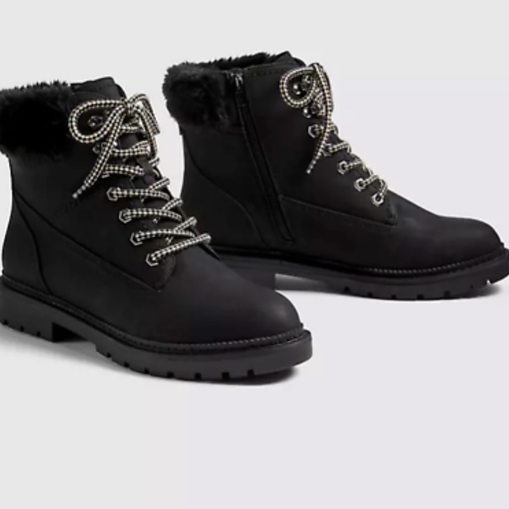 Lane Bryant Black Lace Up Boots with the Fur